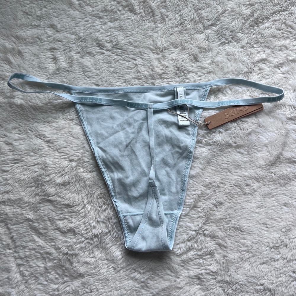 SKIMS Cotton Logo String Thong Frost Blue PN-THG-2642 Womens Size 4X New - Picture 6 of 12